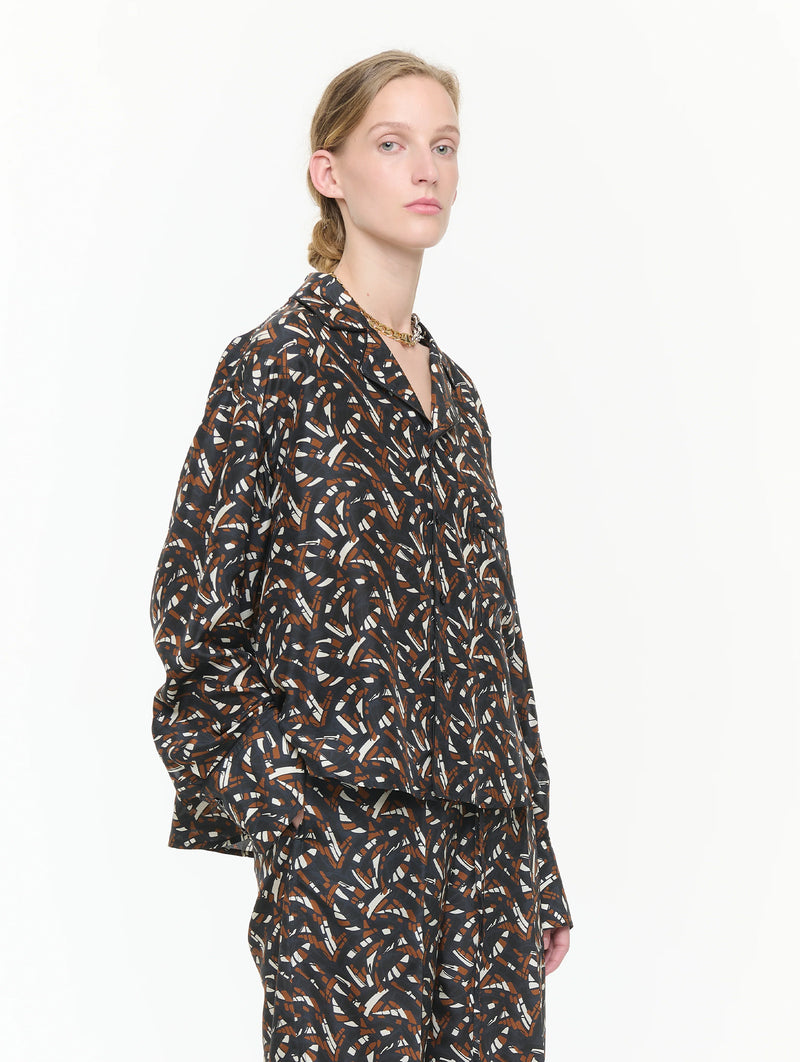 Haboutai Silk Shirt in Brown Fantasy