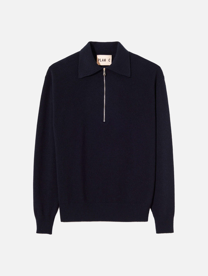 Half Zip Wool Cashmere Polo in Navy