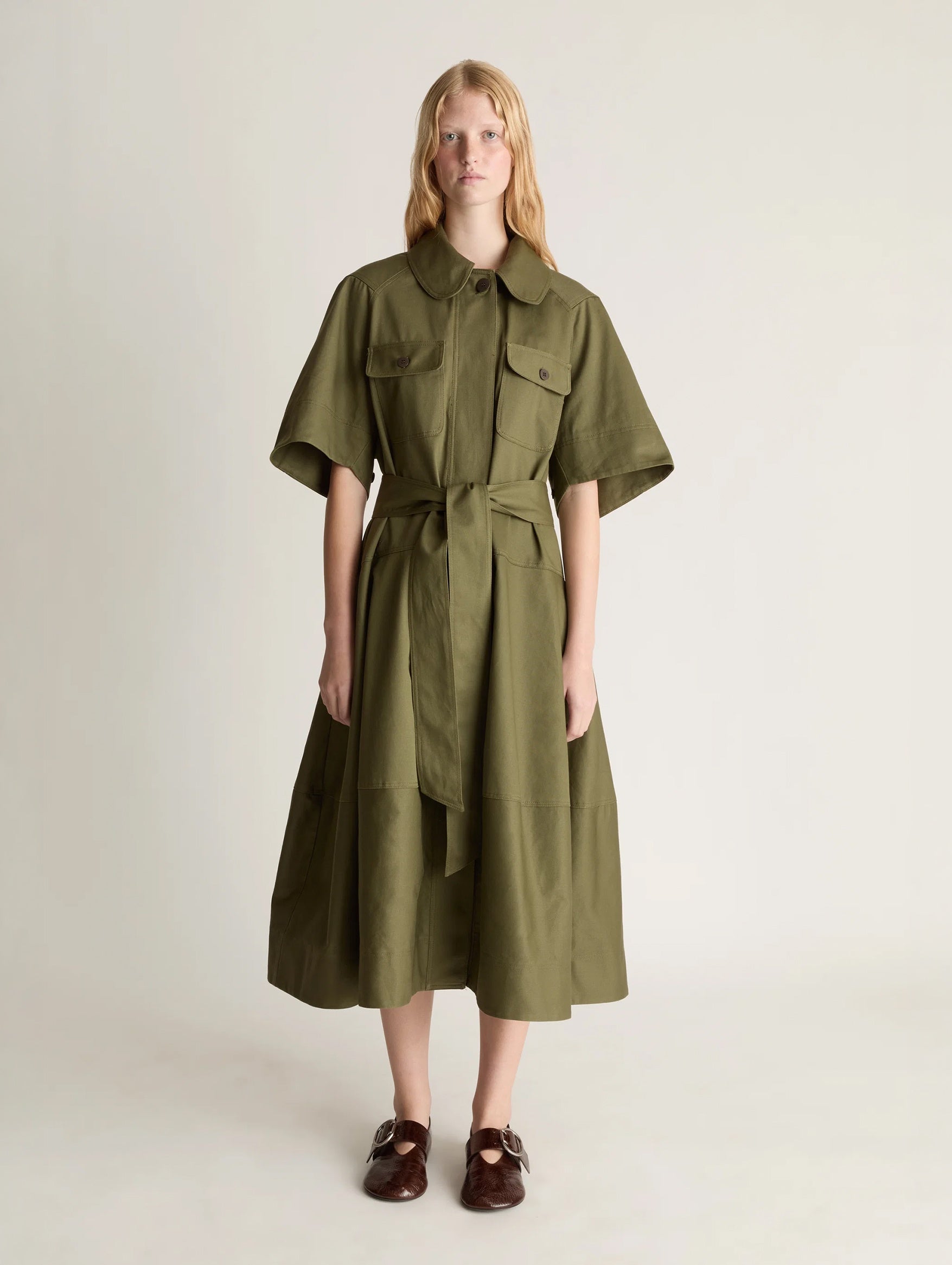 Harper Drill Shirt Dress in Fatigue