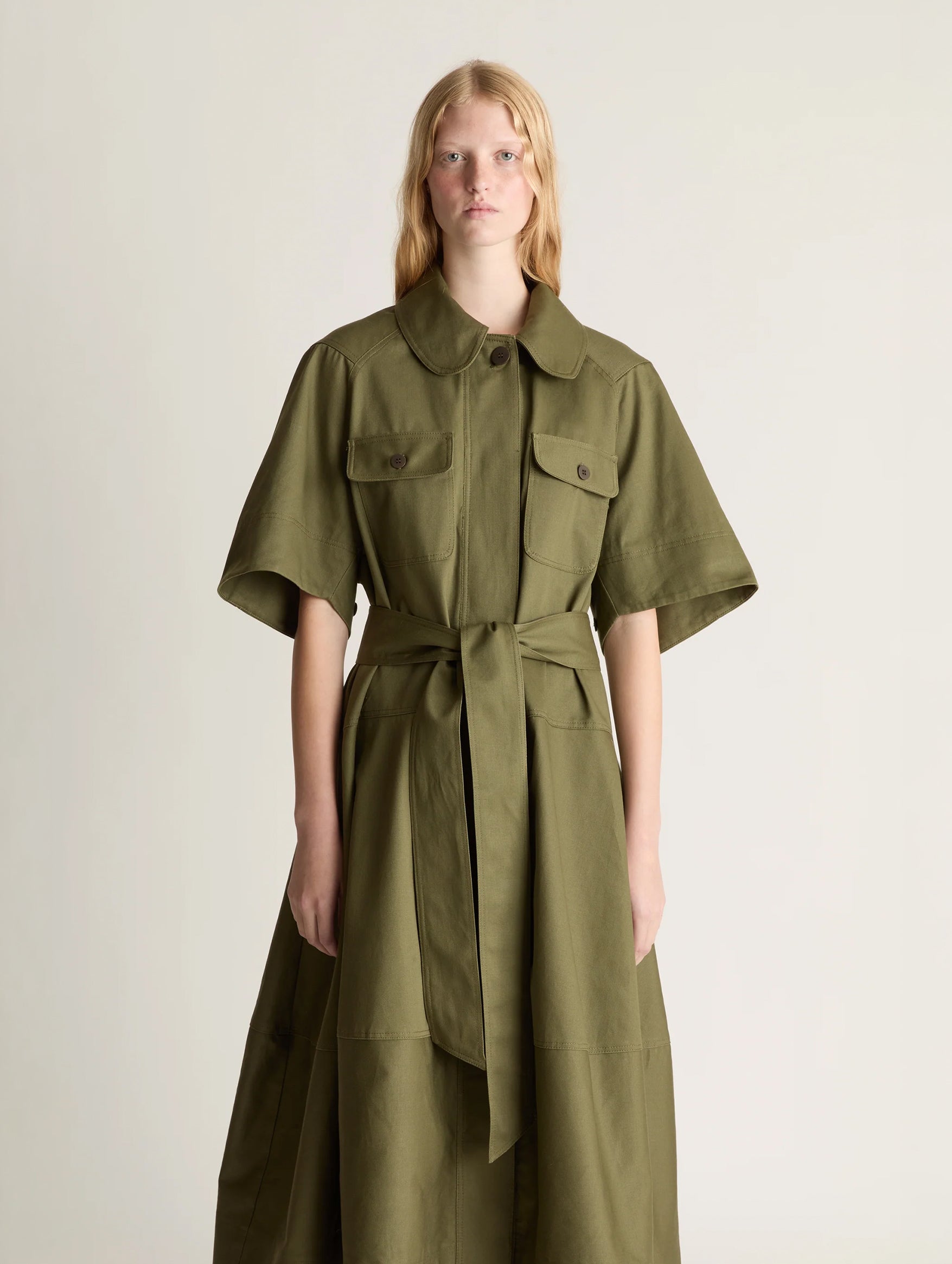 Harper Drill Shirt Dress in Fatigue