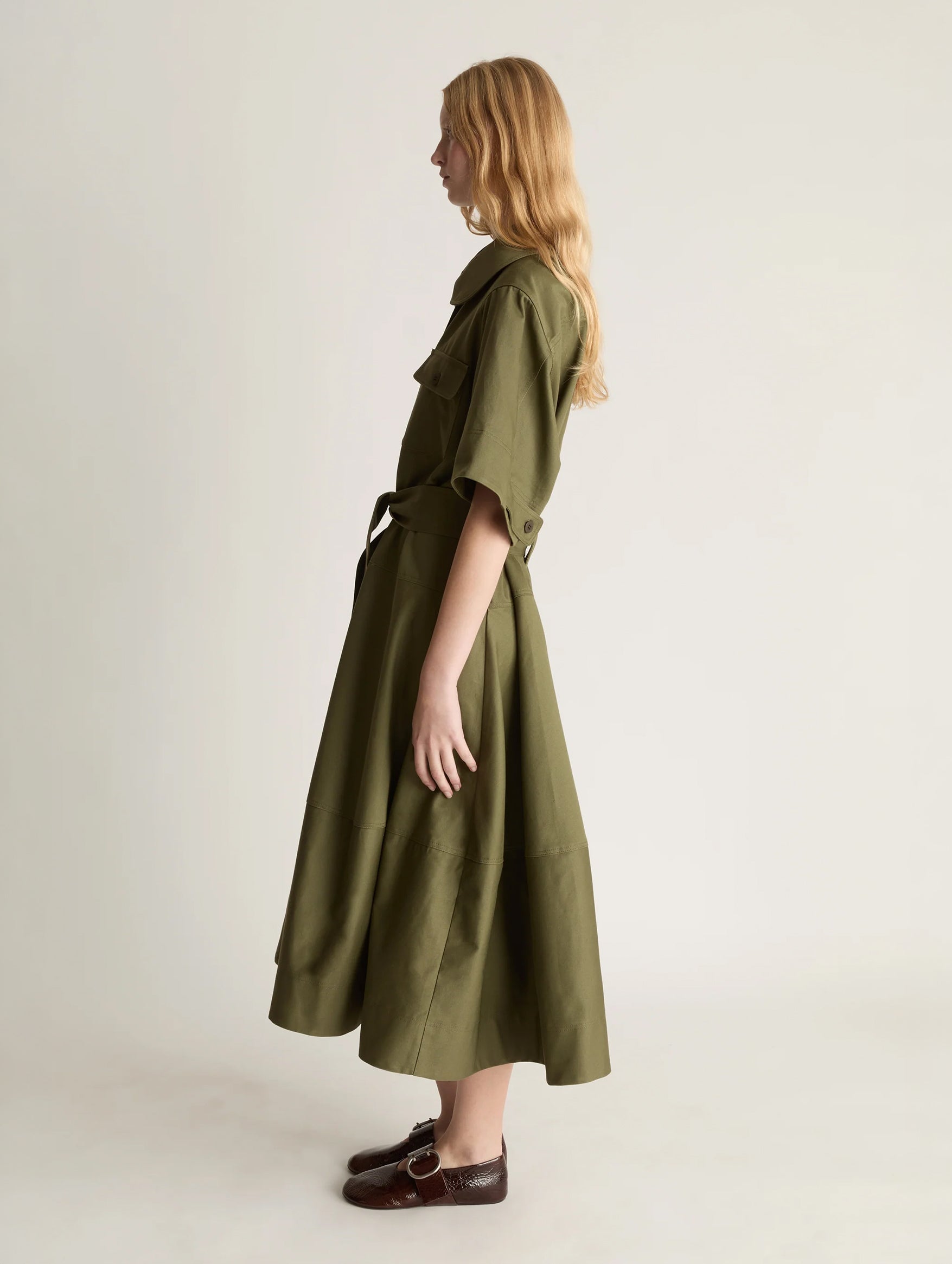 Harper Drill Shirt Dress in Fatigue