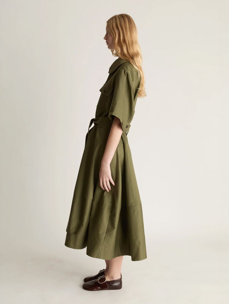 Harper Drill Shirt Dress in Fatigue