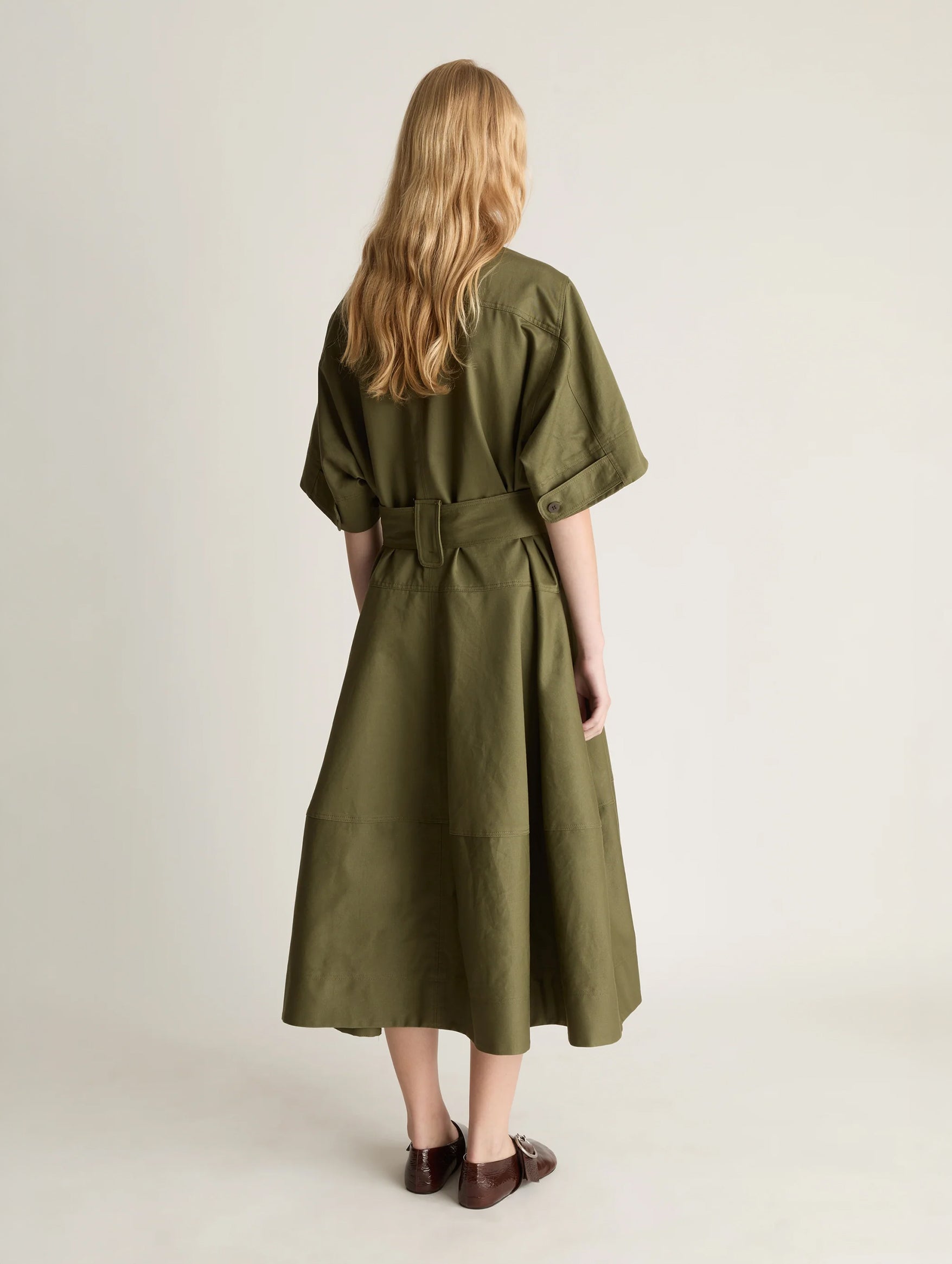 Harper Drill Shirt Dress in Fatigue