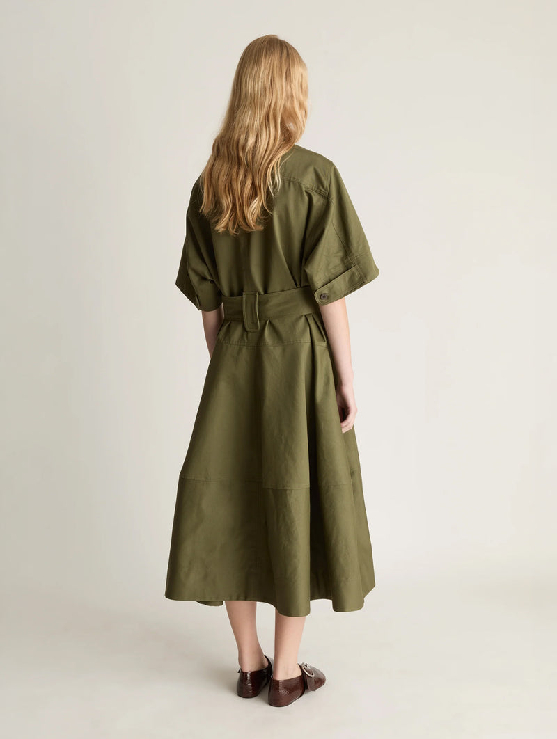 Harper Drill Shirt Dress in Fatigue