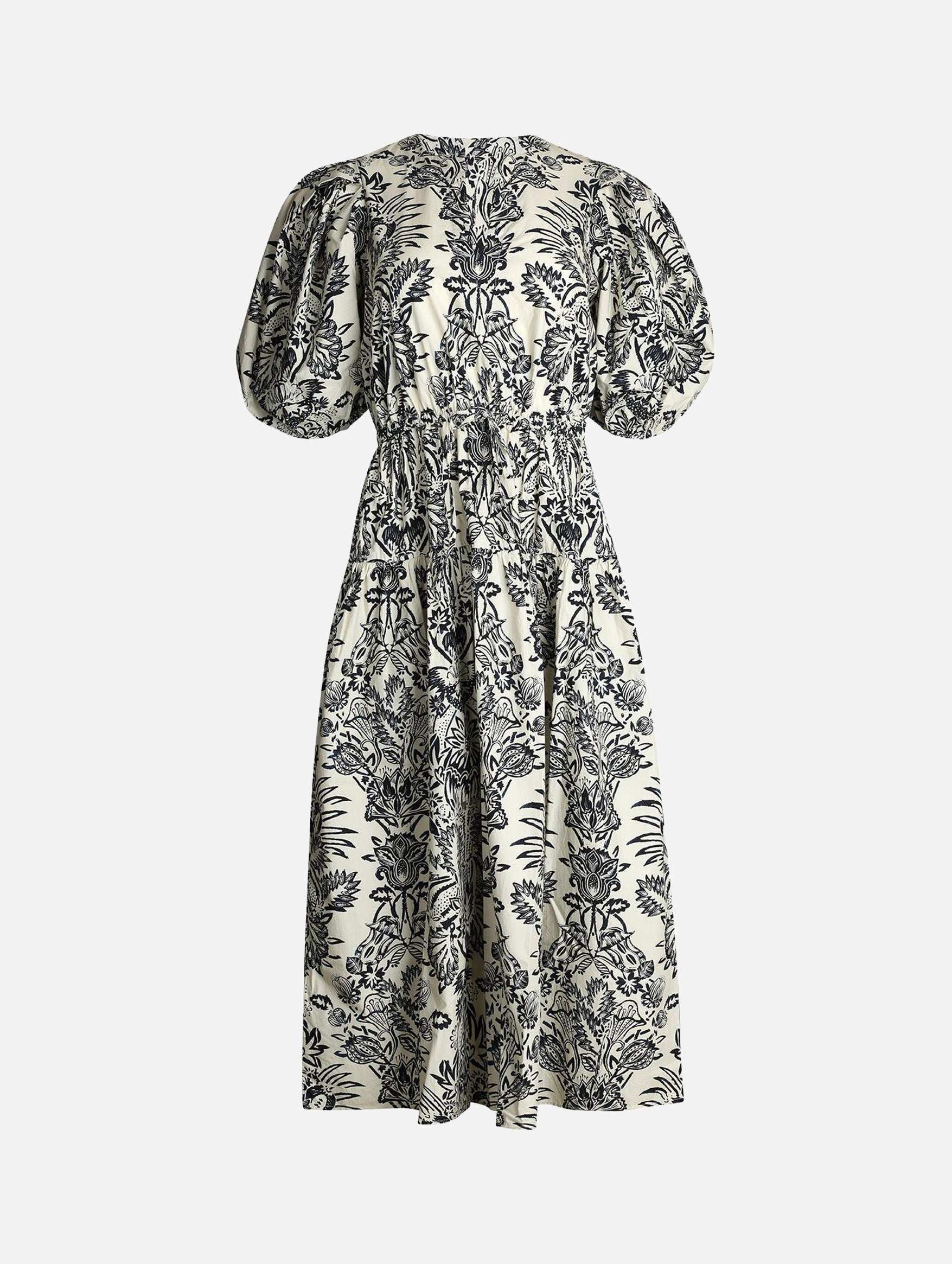 Harriet Puff Sleeve Midi Dress in Ivory Flora