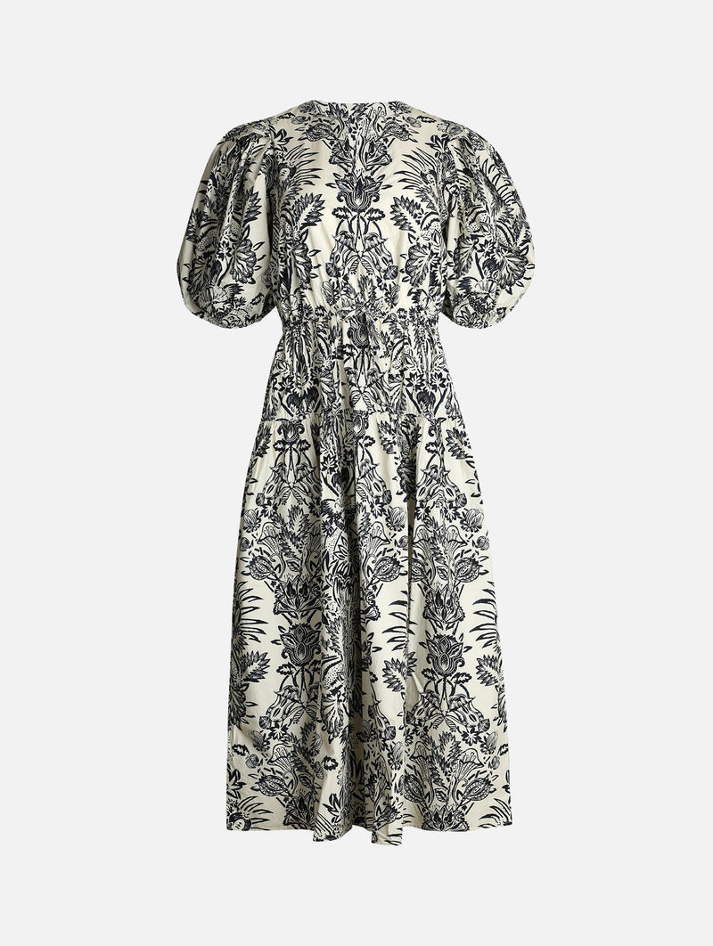 Harriet Puff Sleeve Midi Dress in Ivory Flora