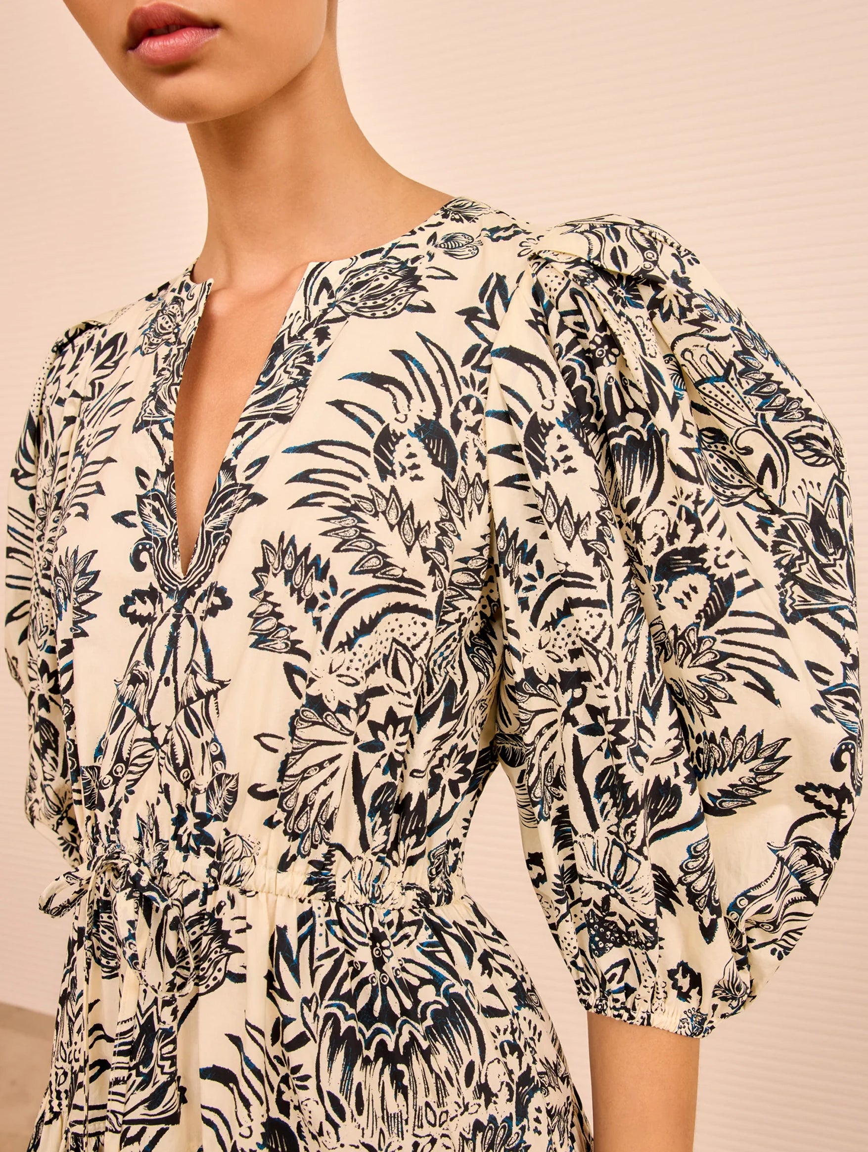 Harriet Puff Sleeve Midi Dress in Ivory Flora