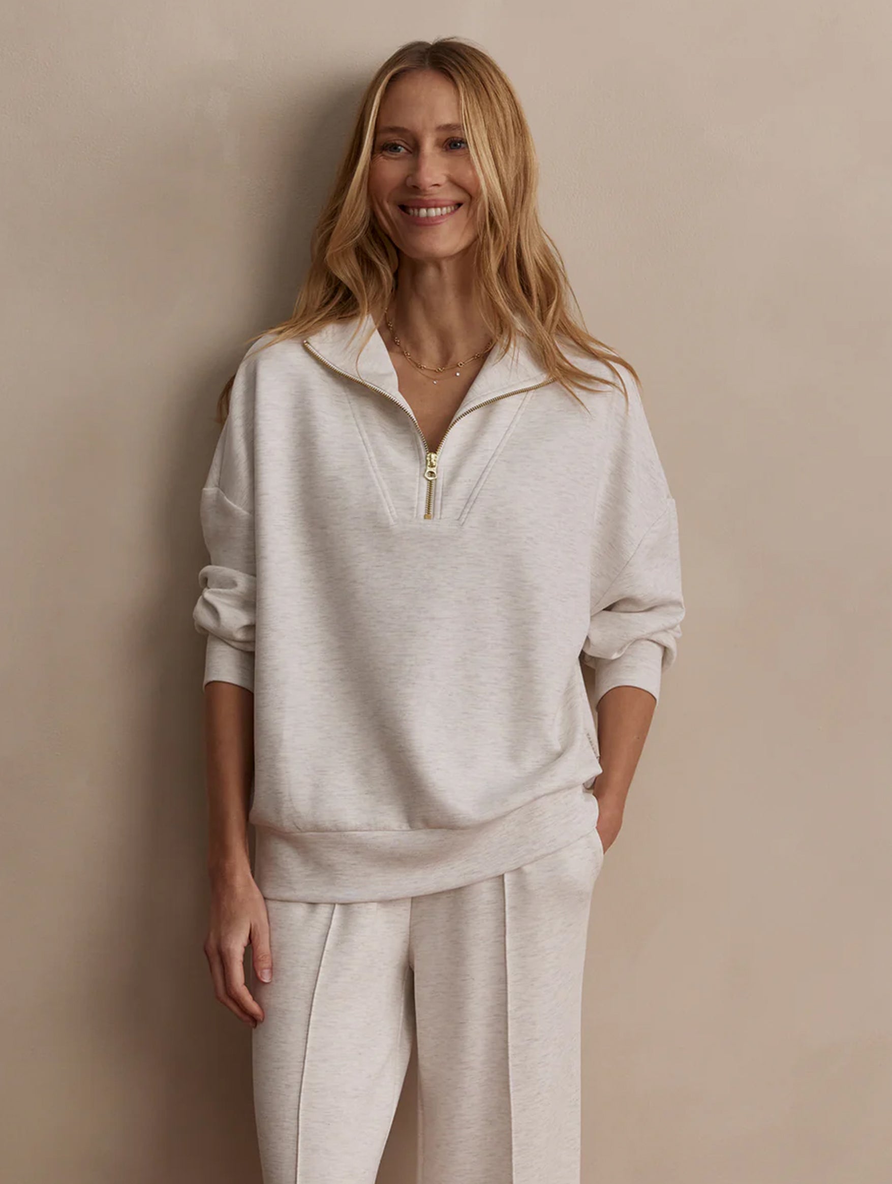 Hawley Half Zip Sweat in Ivory Marl