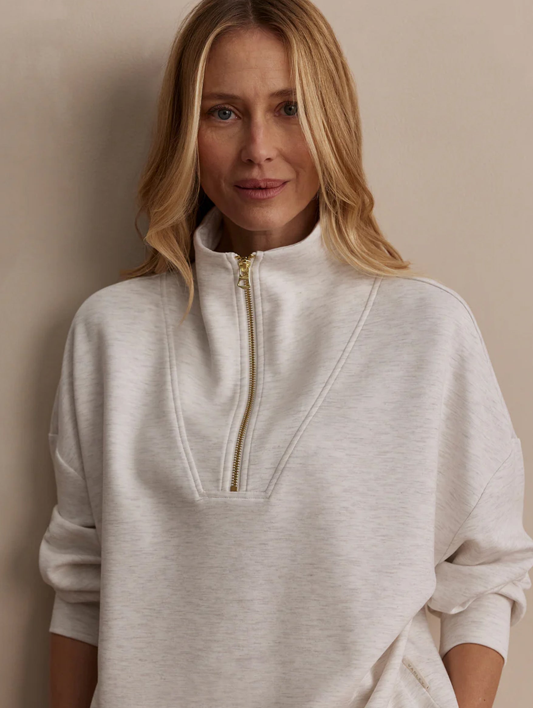 Hawley Half Zip Sweat in Ivory Marl