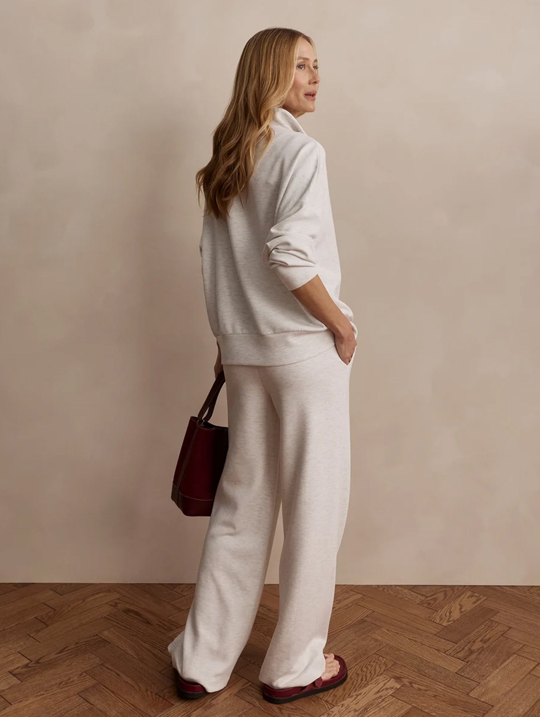 Hawley Half Zip Sweat in Ivory Marl