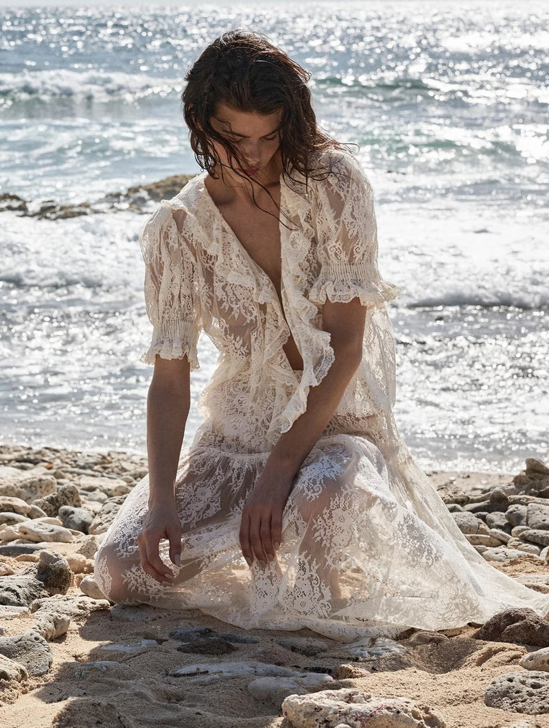 Henri Lace Top in Sea Salt