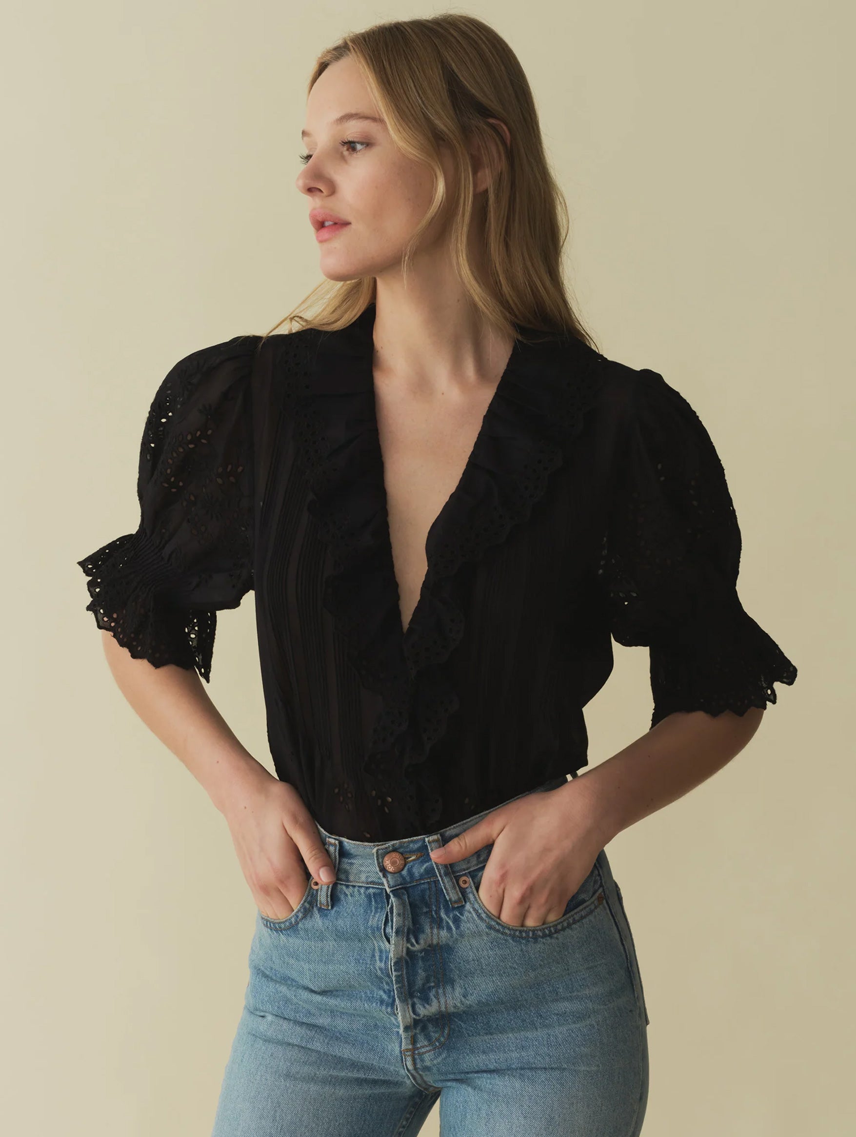 Henri Eyelet Top in Black