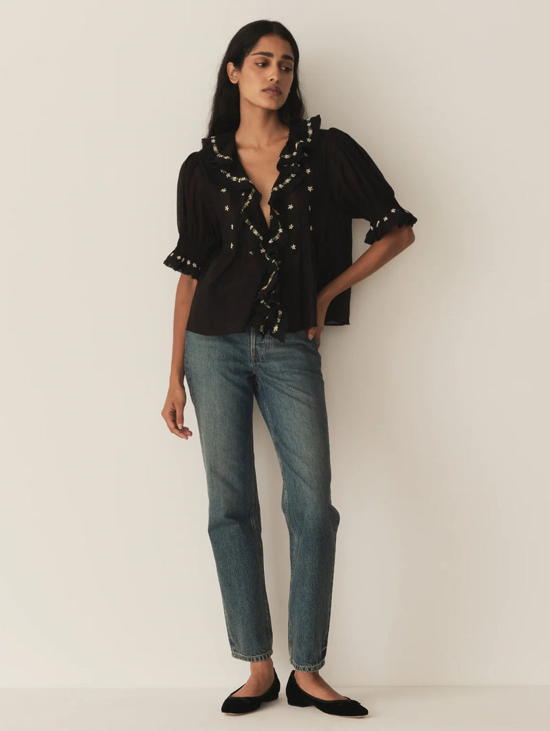 Hettie Floral Embroidery Top in Black