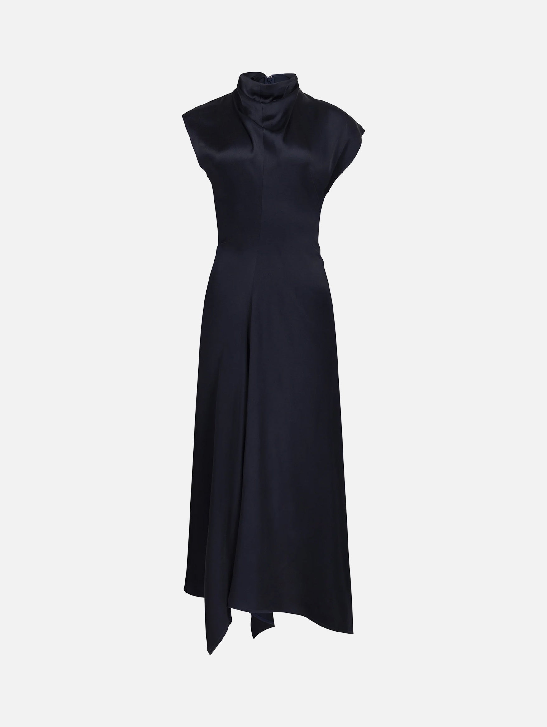 High Neck Draped Midi Dress in Midnight