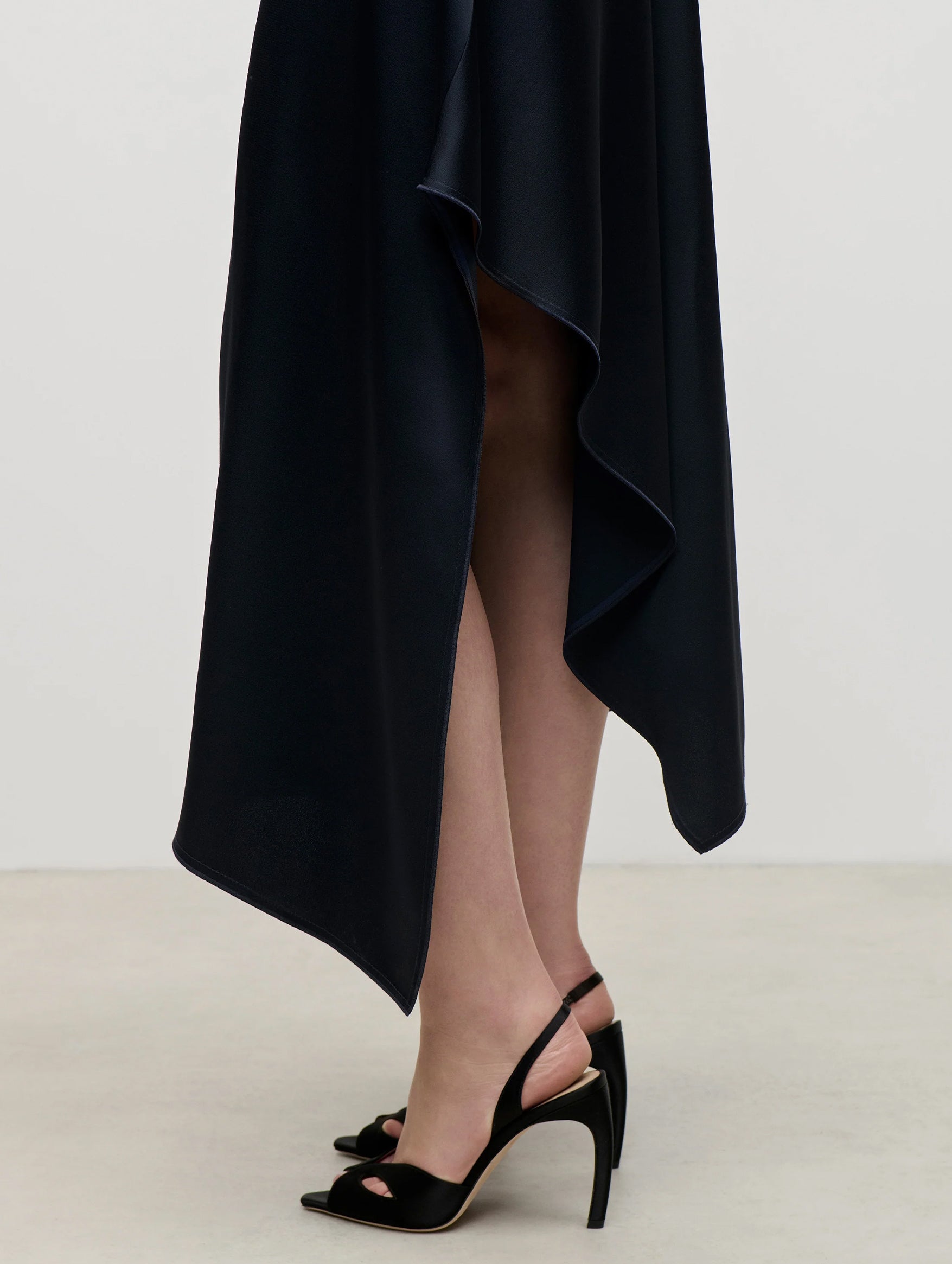 High Neck Draped Midi Dress in Midnight