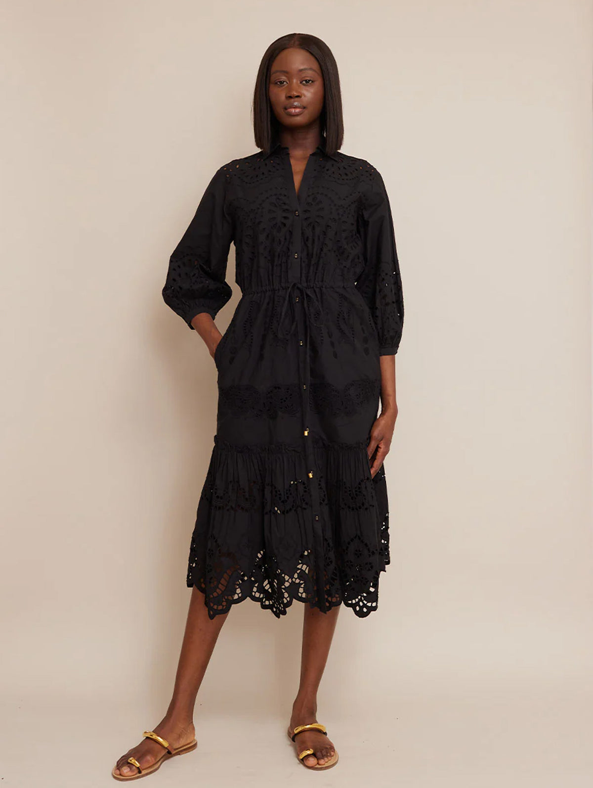 Hutton Dress in Black Embroidered Eyelet