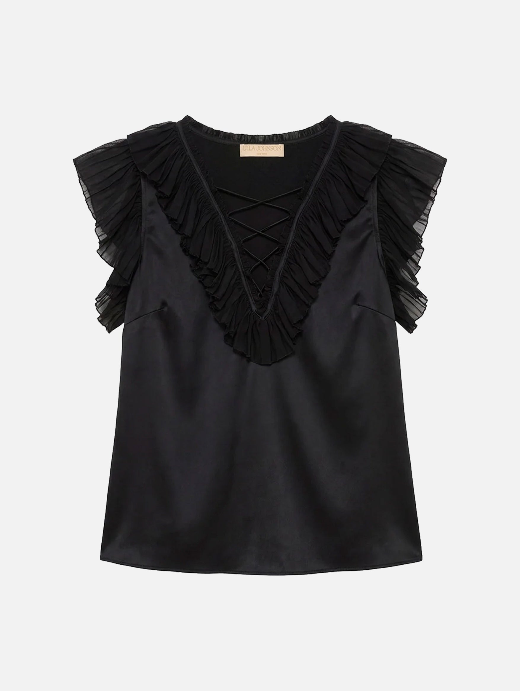 Ilyana Lace Up Silk Top in Noir