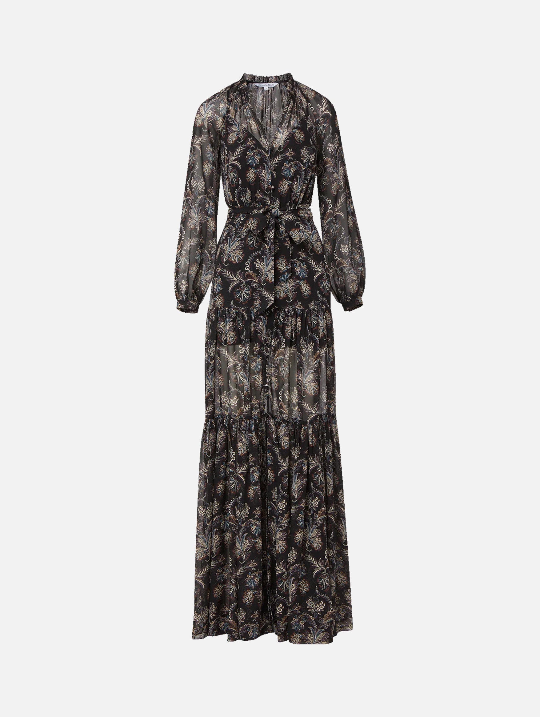 Isra Silk Maxi Dress in Black Paisley