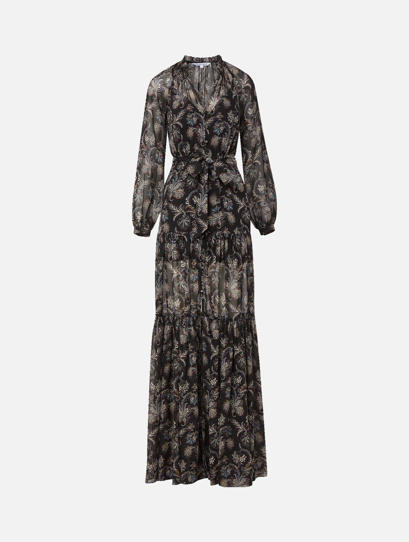 Isra Silk Maxi Dress in Black Paisley