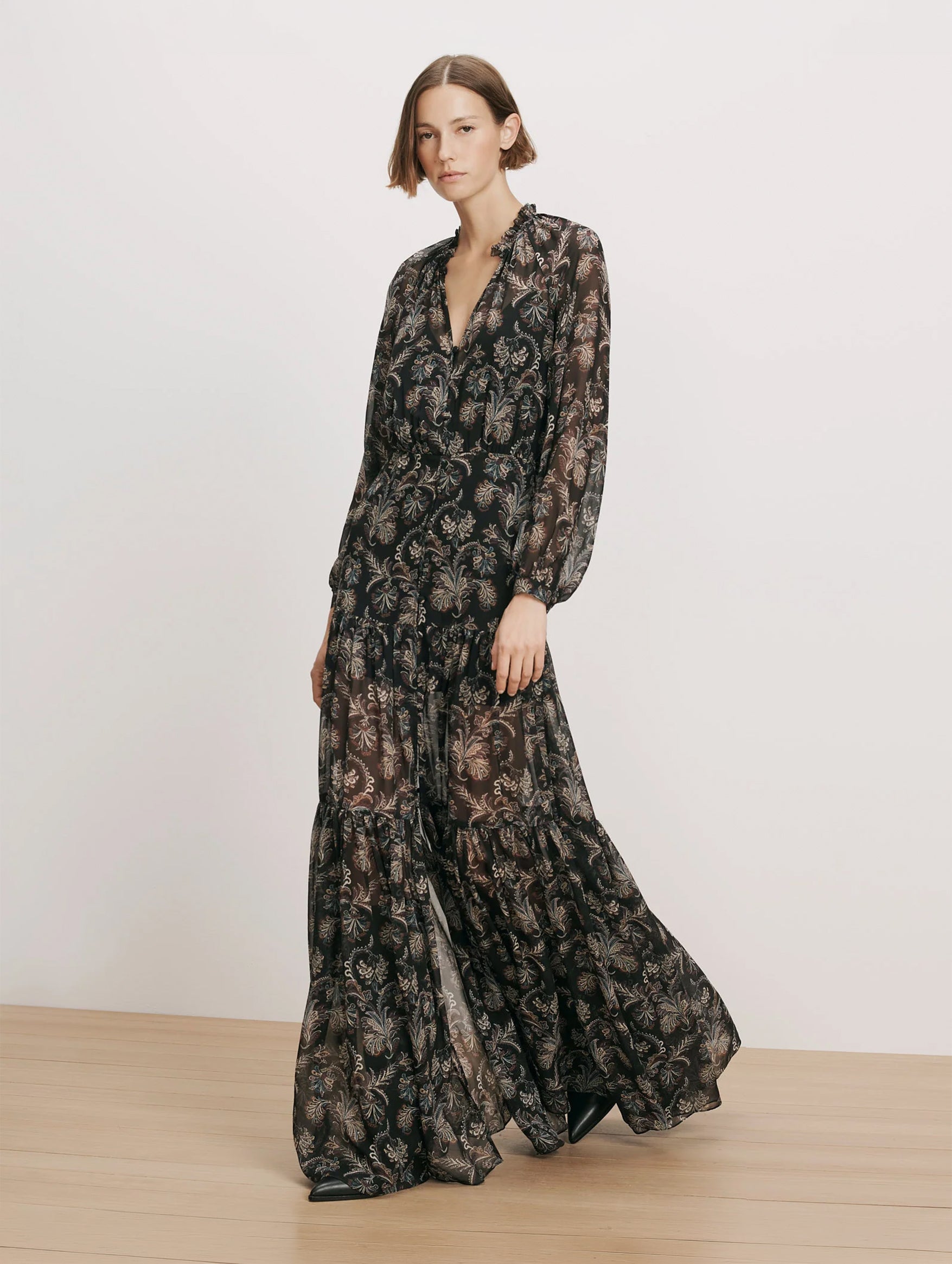 Isra Silk Maxi Dress in Black Paisley