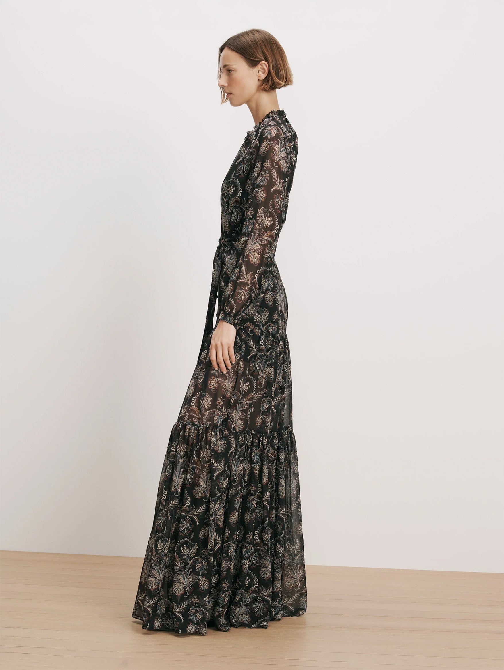 Isra Silk Maxi Dress in Black Paisley