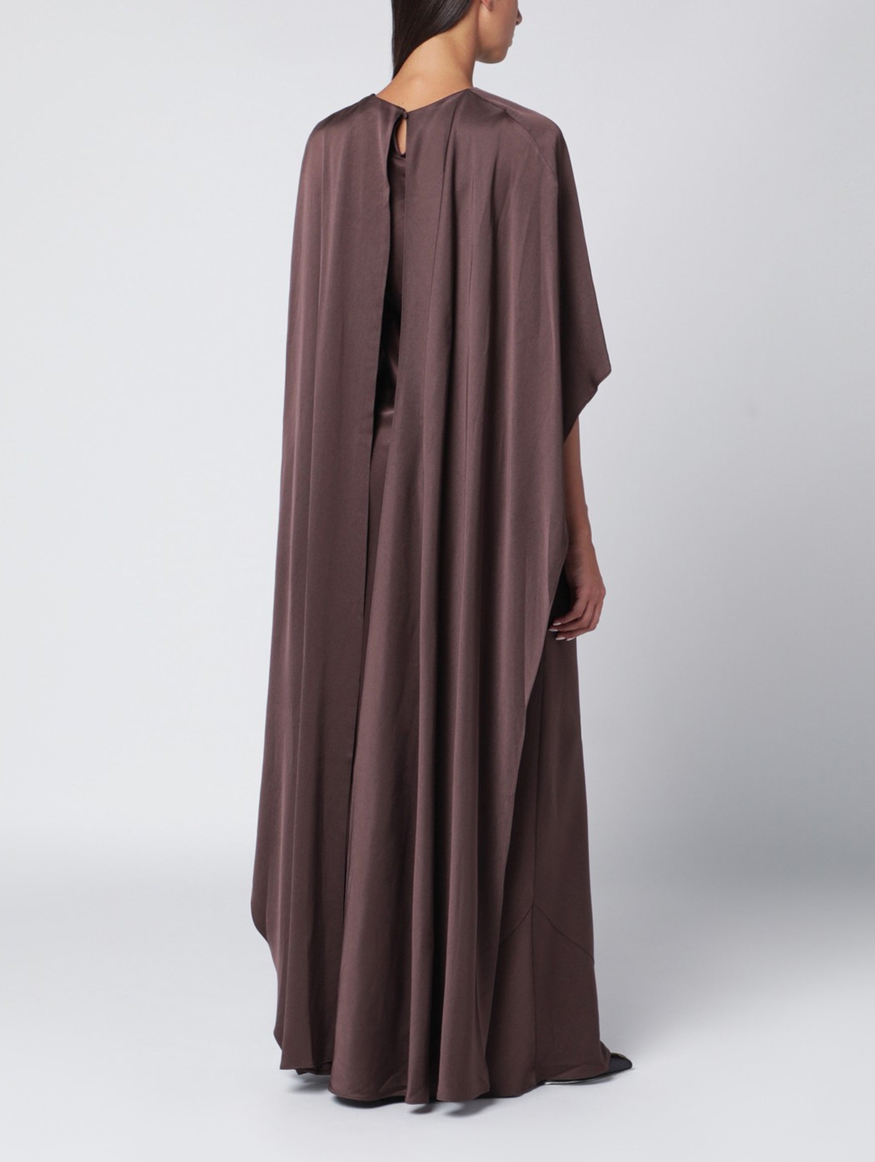 bernadette brown cape dress BERNADETTE Minnie Cape-Effect Crepe De Chine Gown in Brown
