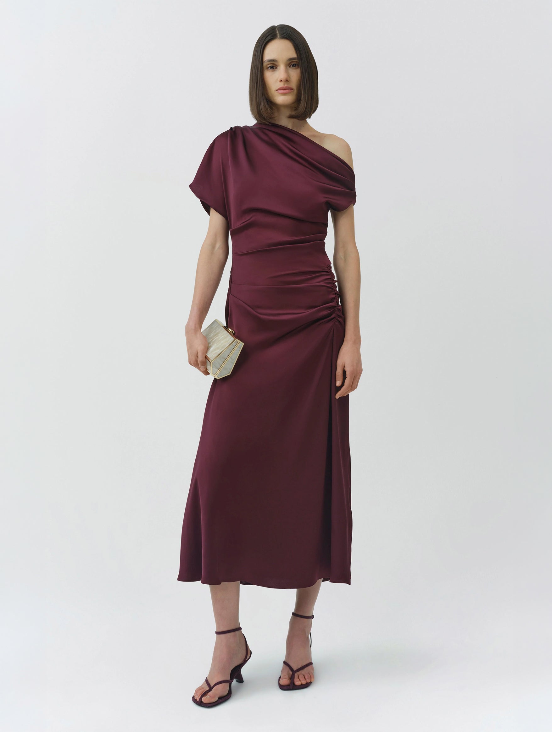 Joanna Off Shoulder Midi Dress in Fig