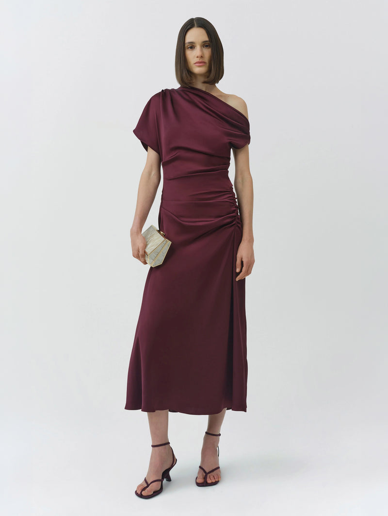 Joanna Off Shoulder Midi Dress in Fig