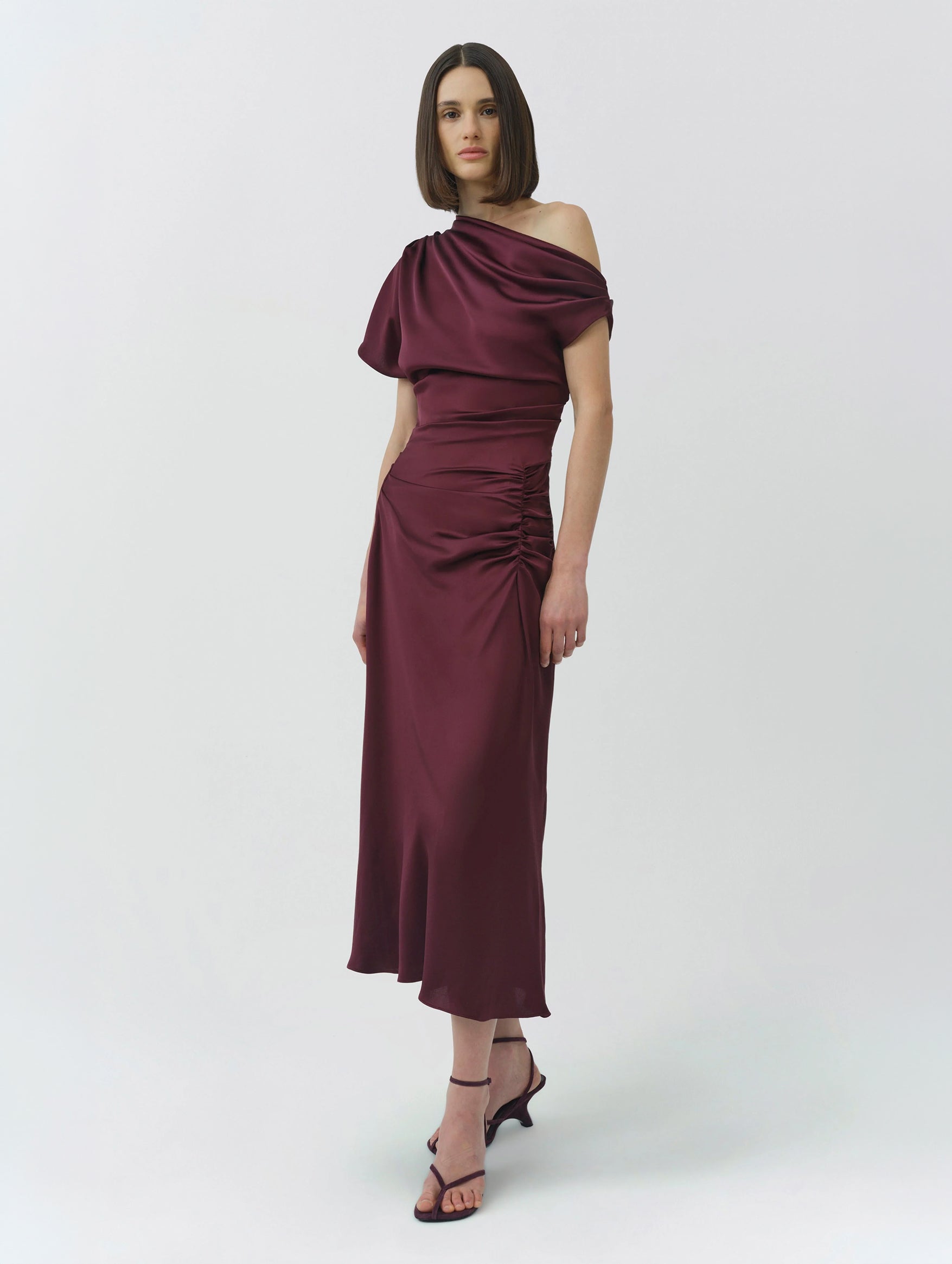 Joanna Off Shoulder Midi Dress in Fig