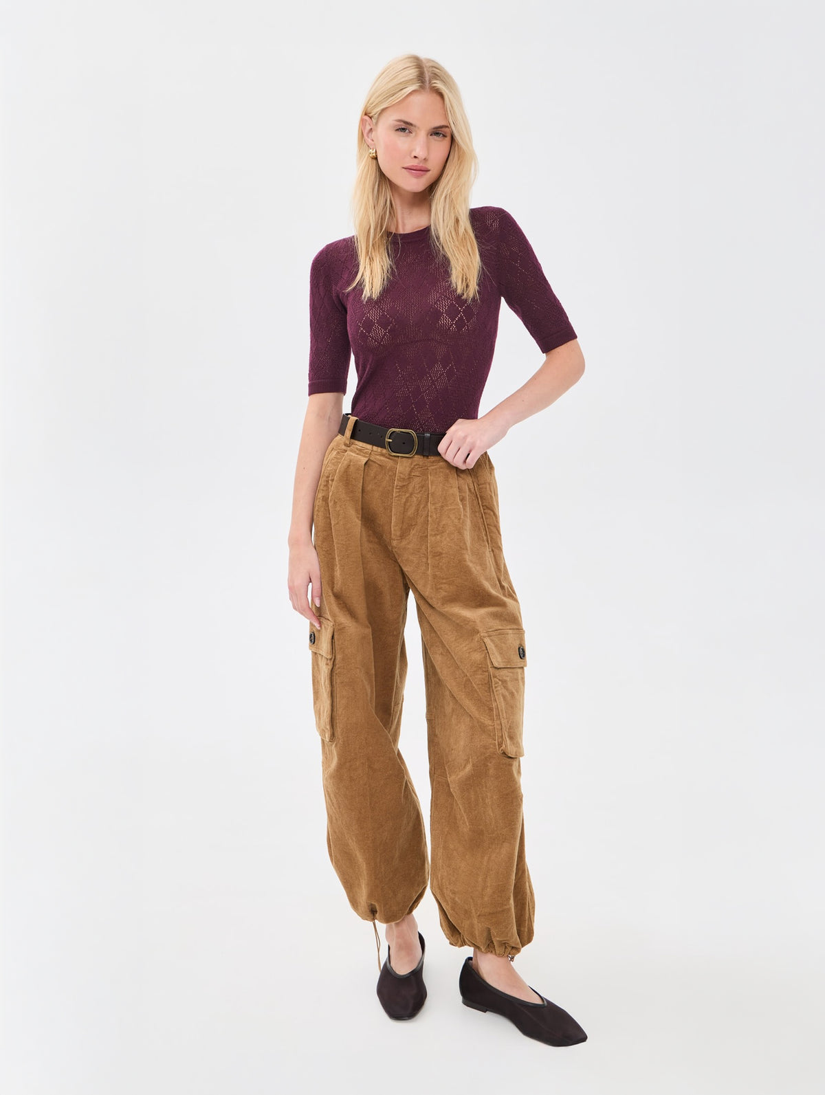 Jane Short Sleeve Sweater in Burgundy