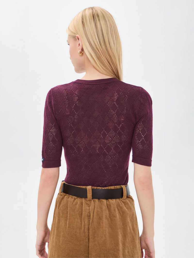 Jane Short Sleeve Sweater in Burgundy