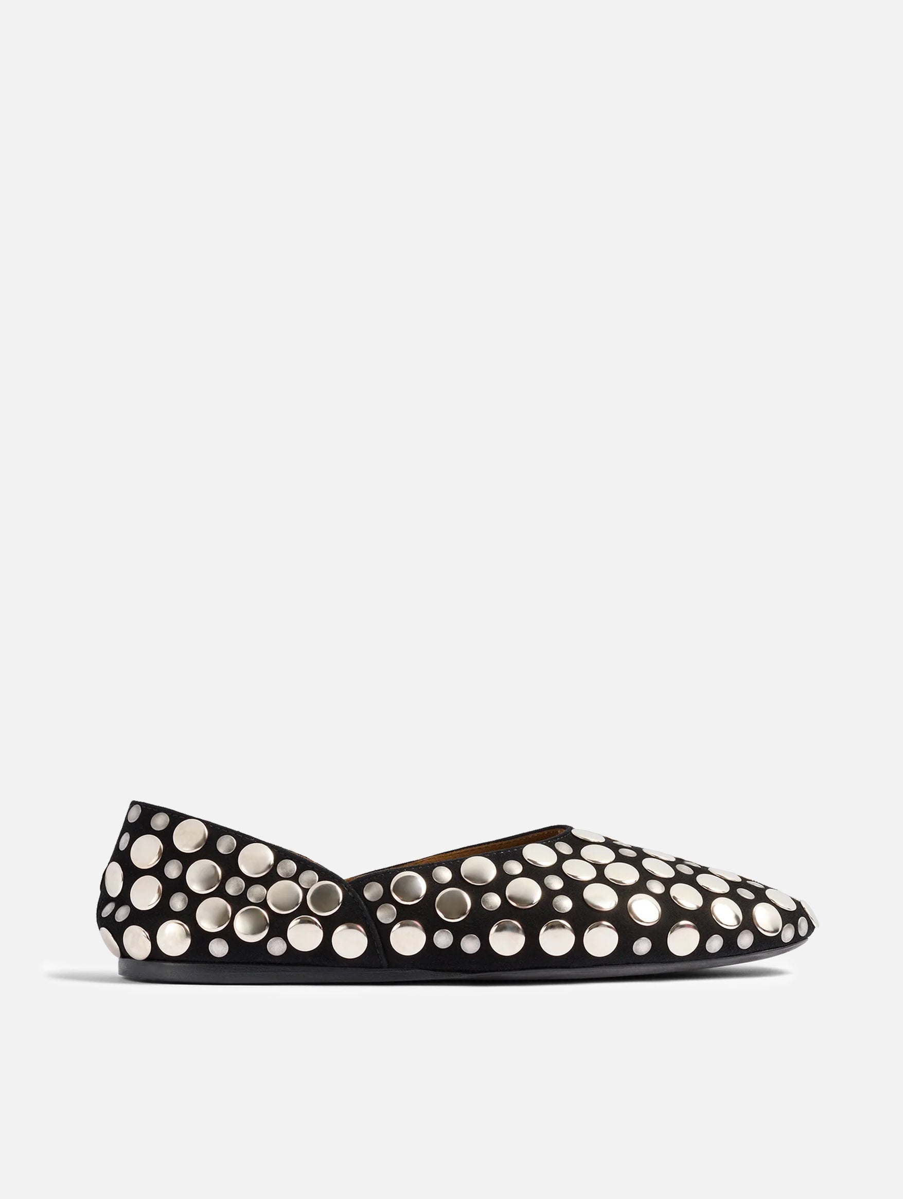 Jane Flat with Studs in Black Suede
