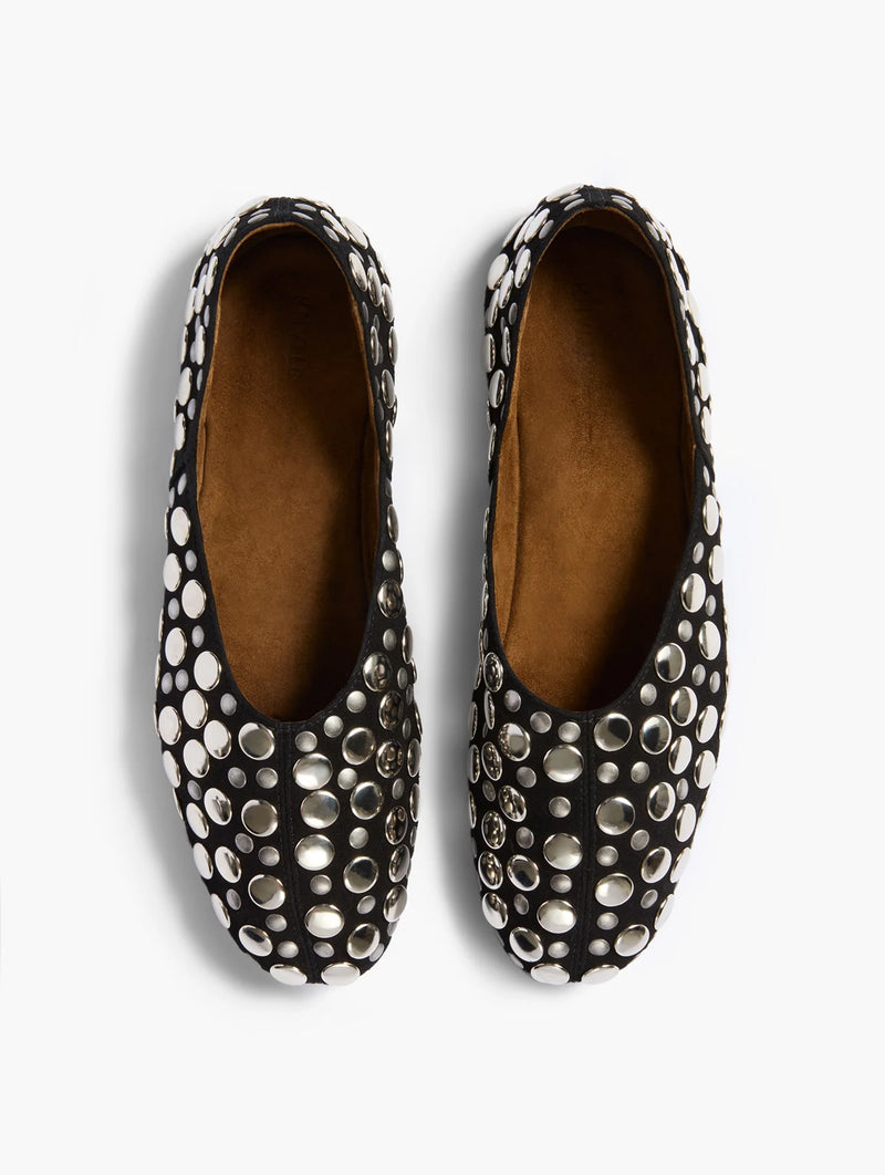 Jane Flat with Studs in Black Suede