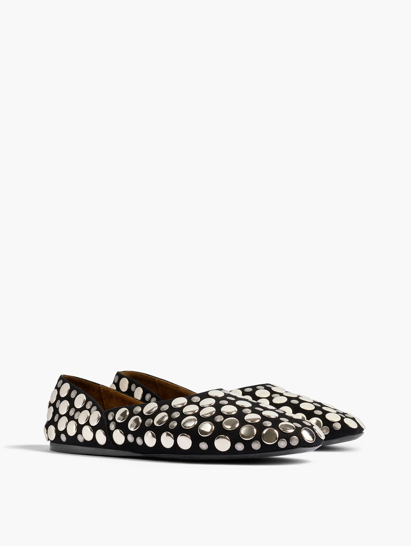 Jane Flat with Studs in Black Suede