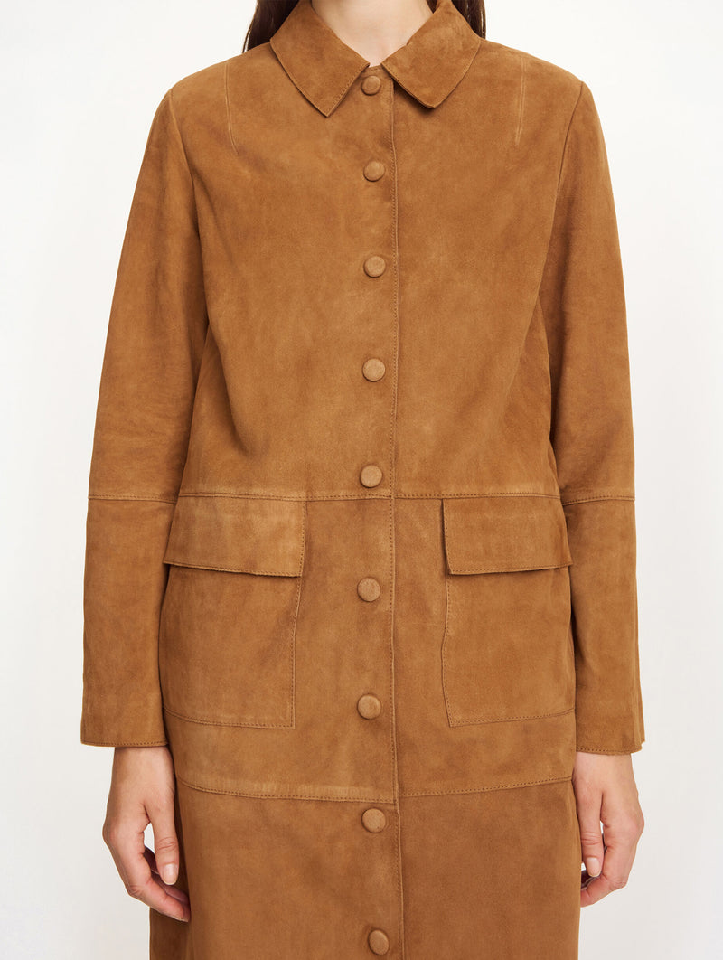 Jannie Suede Maxi Jacket in Rusty Sand