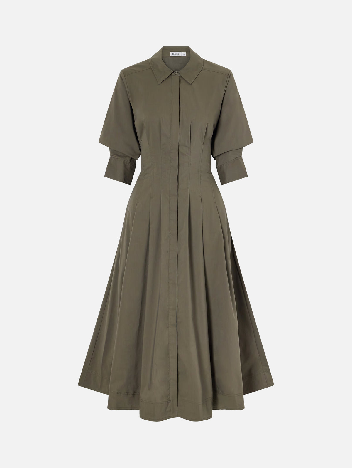 Jazz Pintuck Midi Dress in Faded Olive