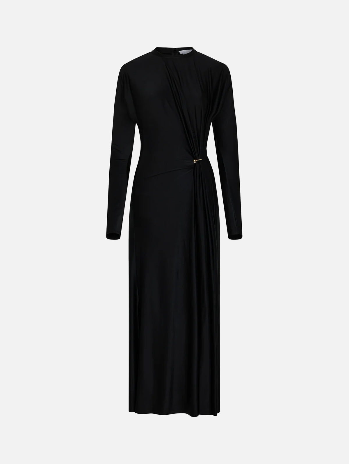 Long Sleeve Crewneck Gathered Dress in Black