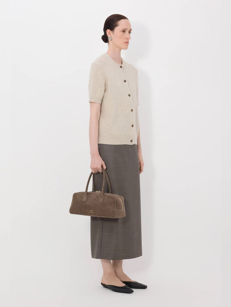 Jodi Cashmere Short Sleeve Cardigan in Beige Melange