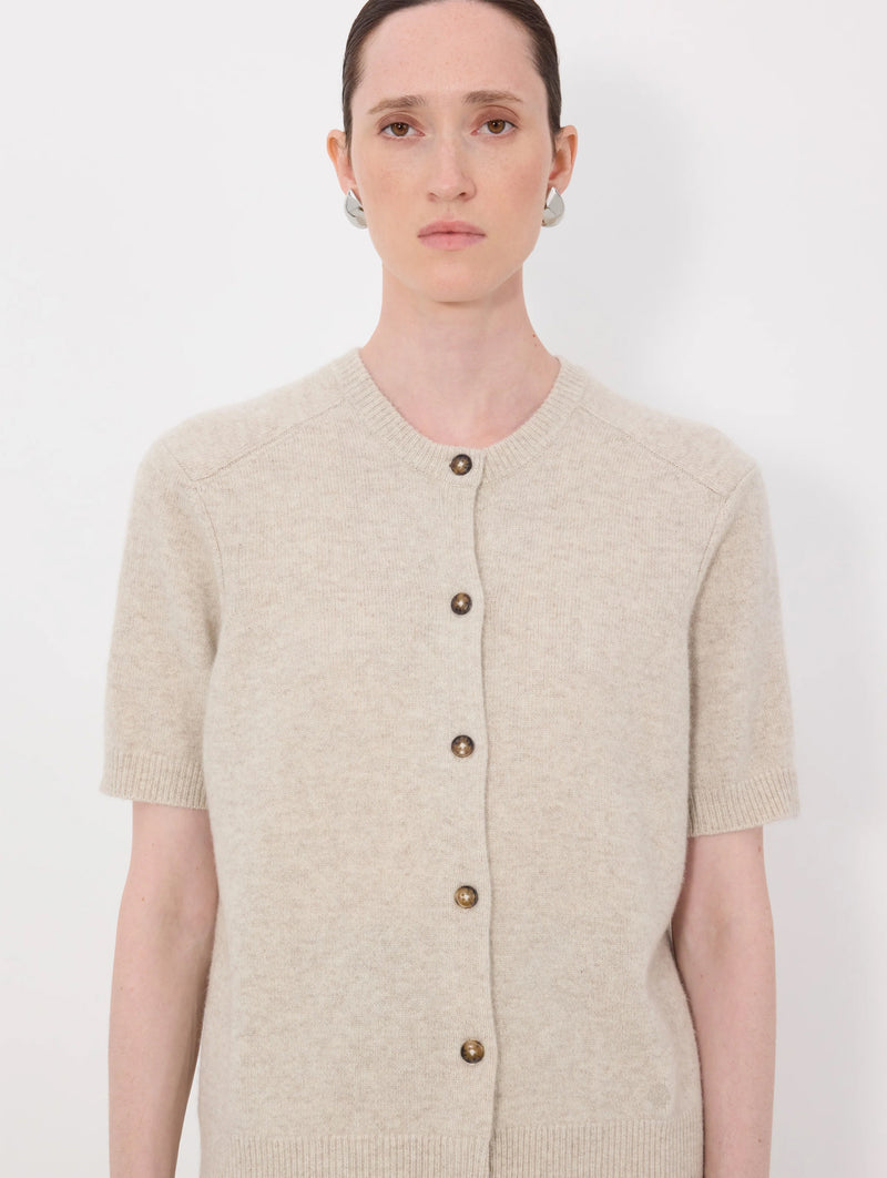 Jodi Cashmere Short Sleeve Cardigan in Beige Melange