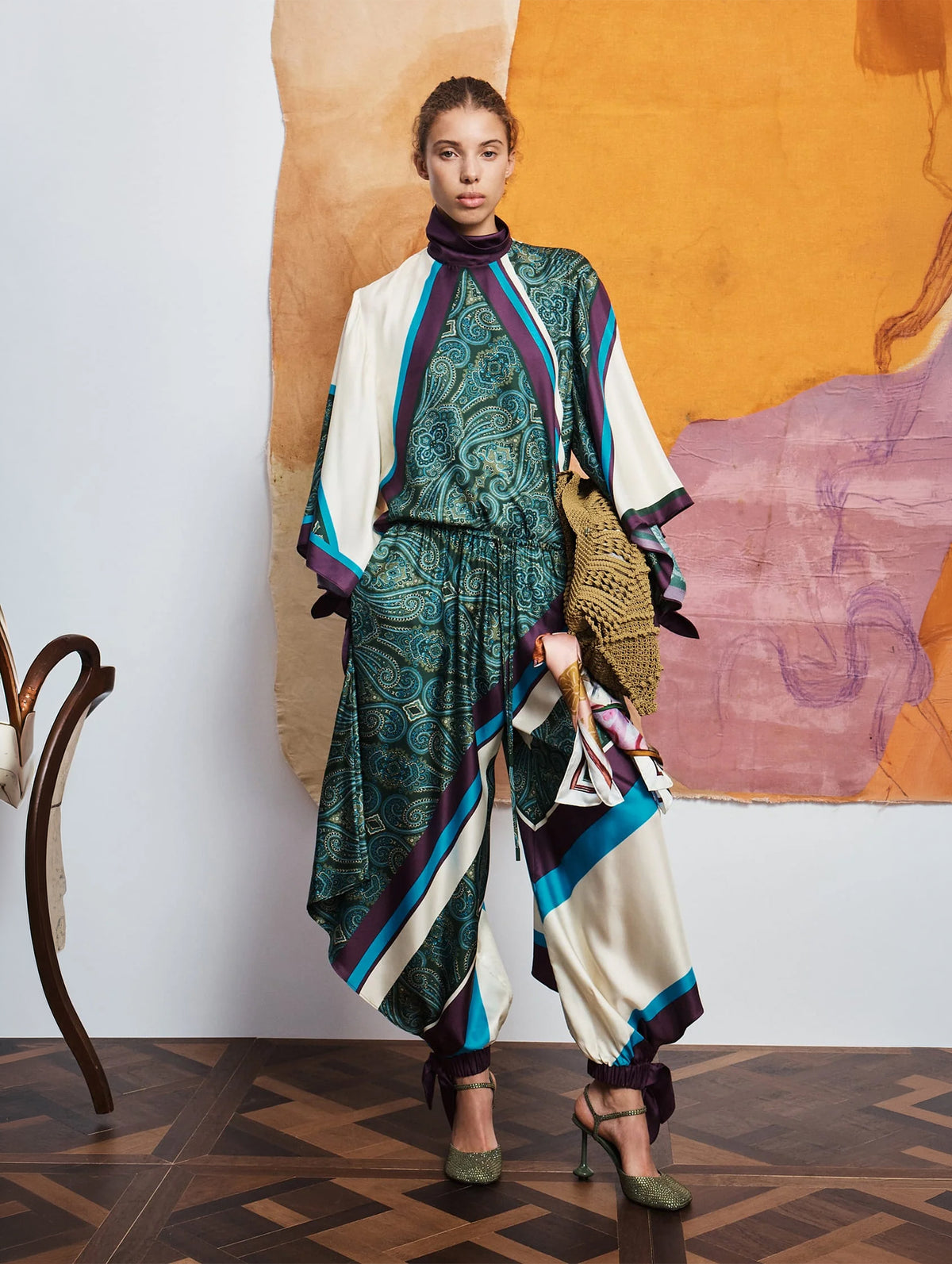 Joni Silk Top in Green Multi