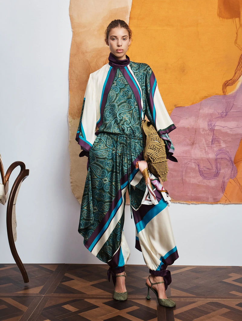 Joni Silk Top in Green Multi
