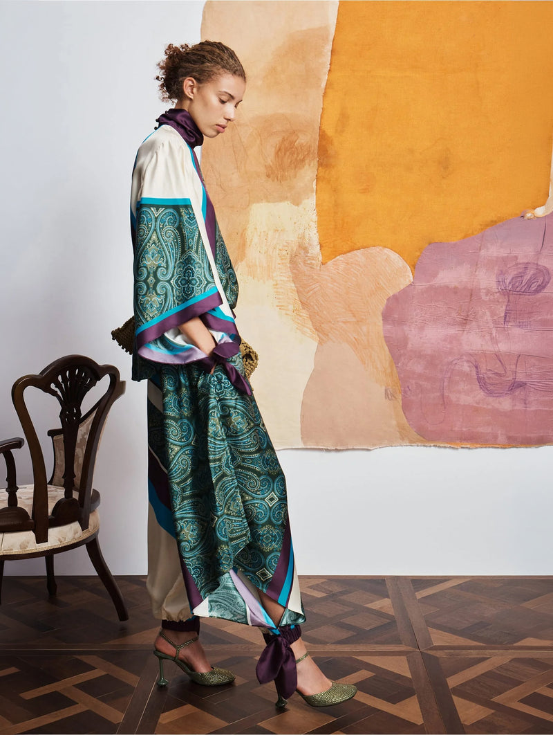 Joni Silk Top in Green Multi