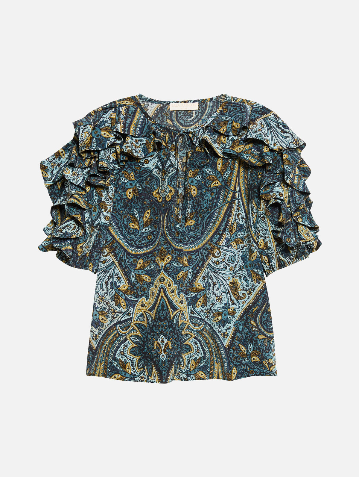Josephine Short Sleeve Silk Top in Prussian