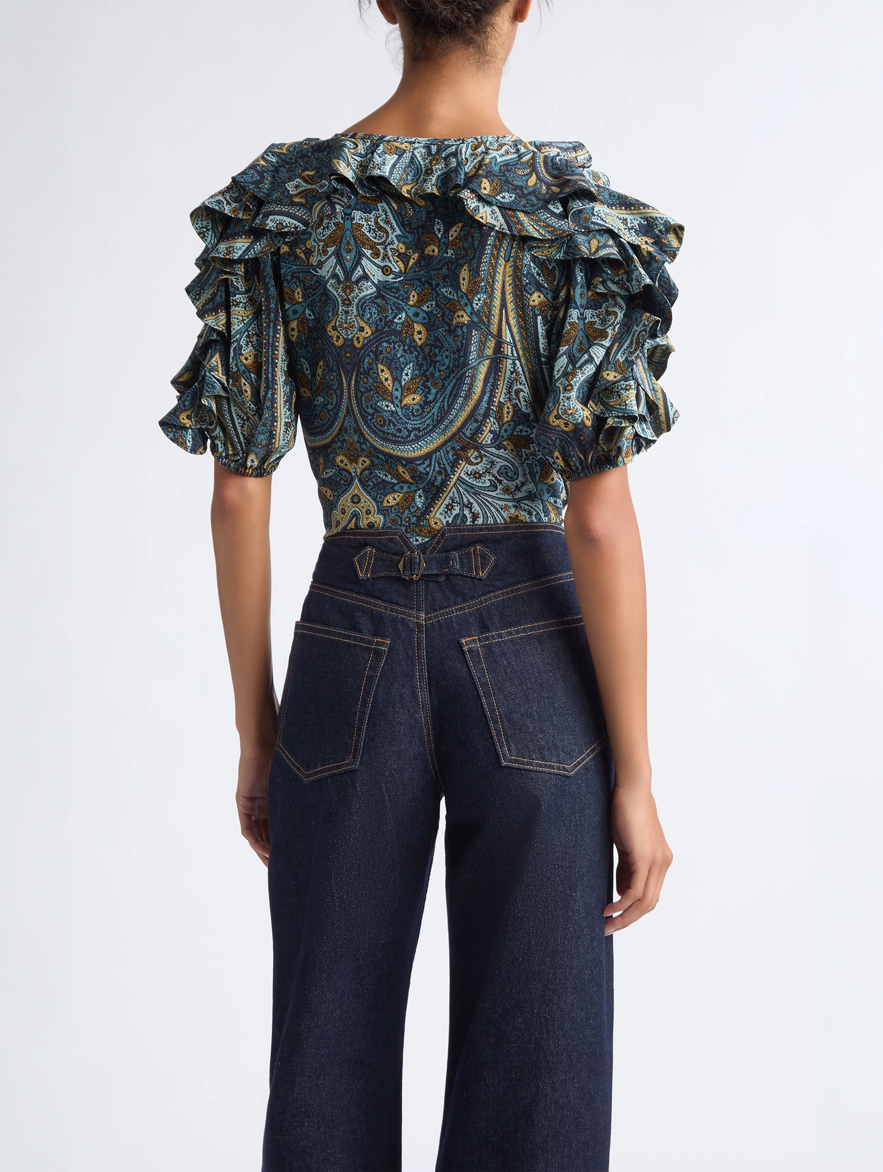 Josephine Short Sleeve Silk Top in Prussian