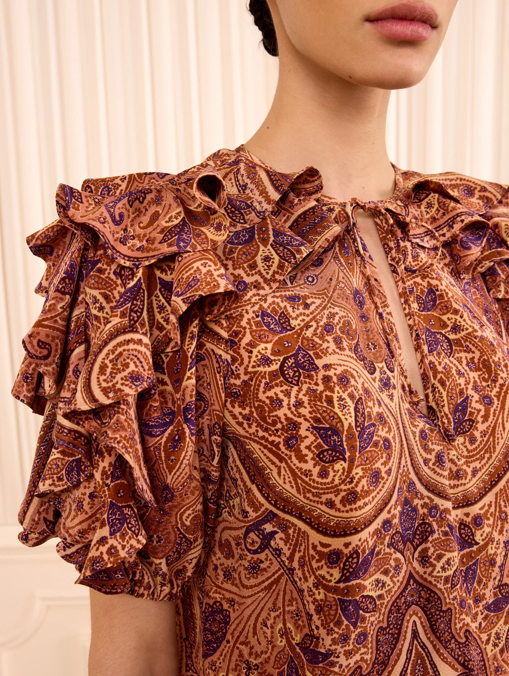 Josephine Short Sleeve Silk Top in Rosette
