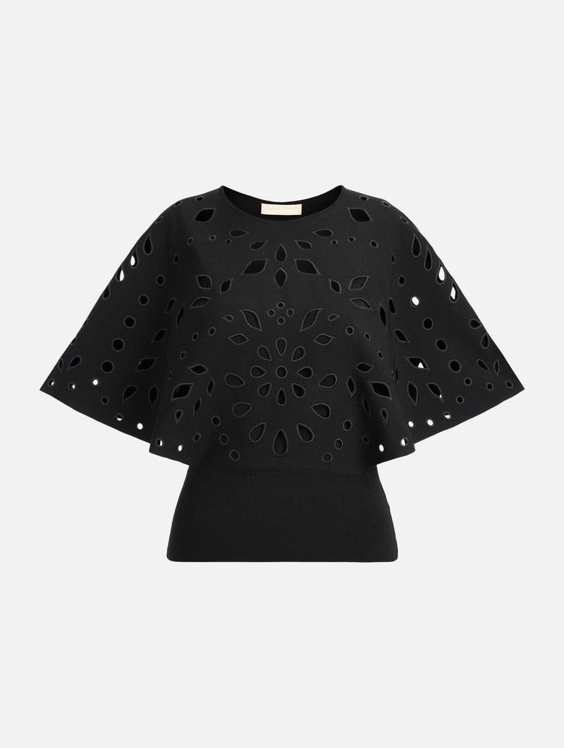 Josie Cape Sleeve Knit Top in Noir