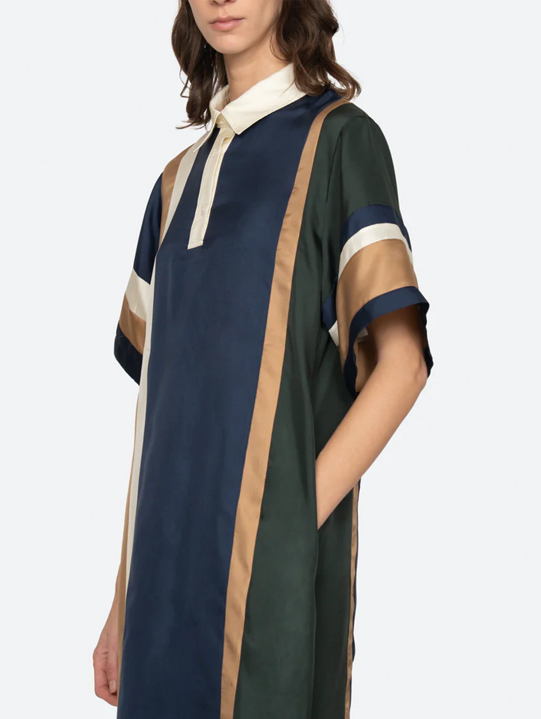 Juliet Polo Maxi Dress in Navy Bronze Multi