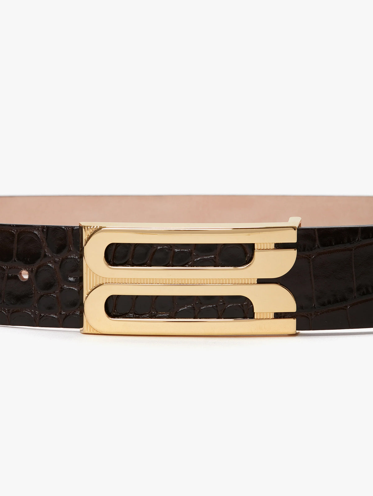Jumbo Frame Croc-Effect Leather Belt in Espresso