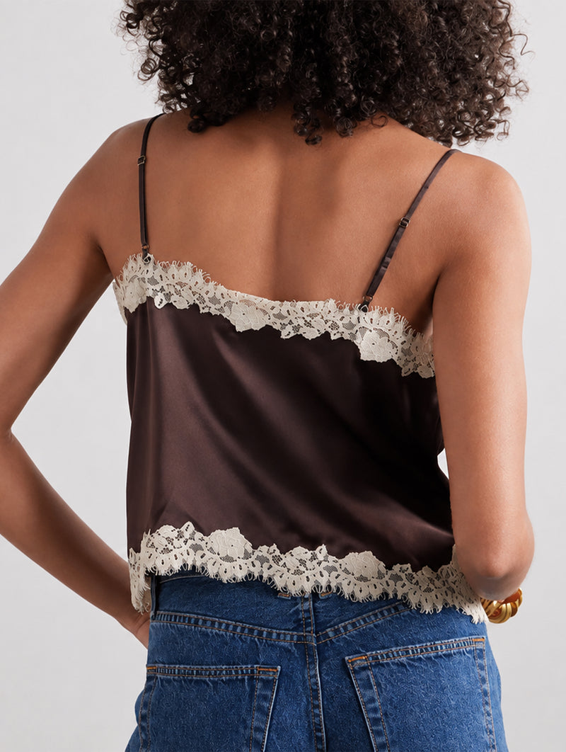 Kira Top in Equestrian Brown with Cream Lace