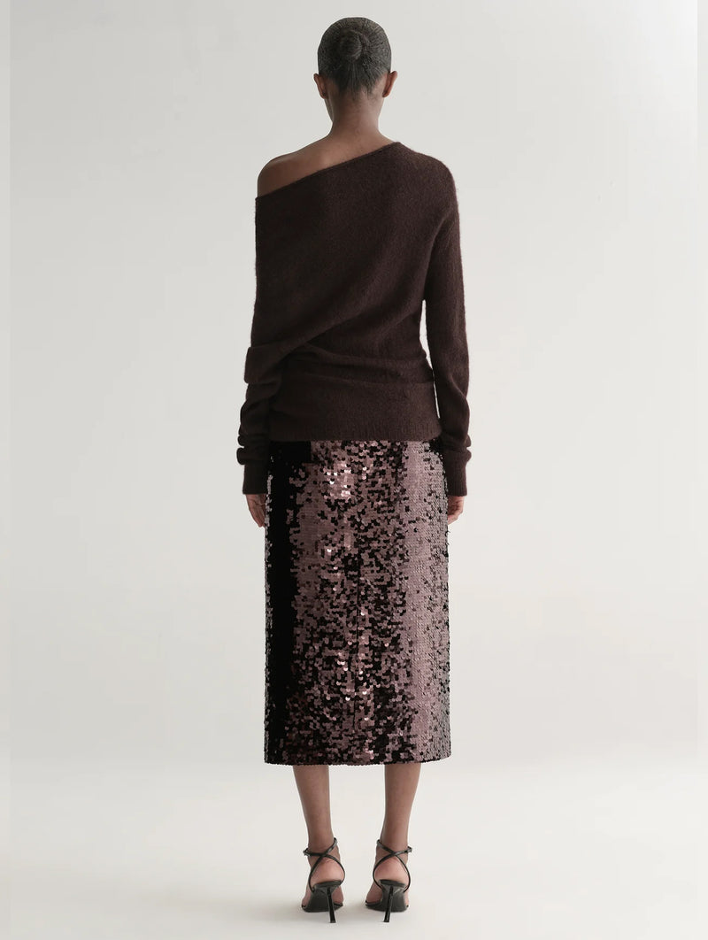 Kali Sequin Midi Skirt in Merlot